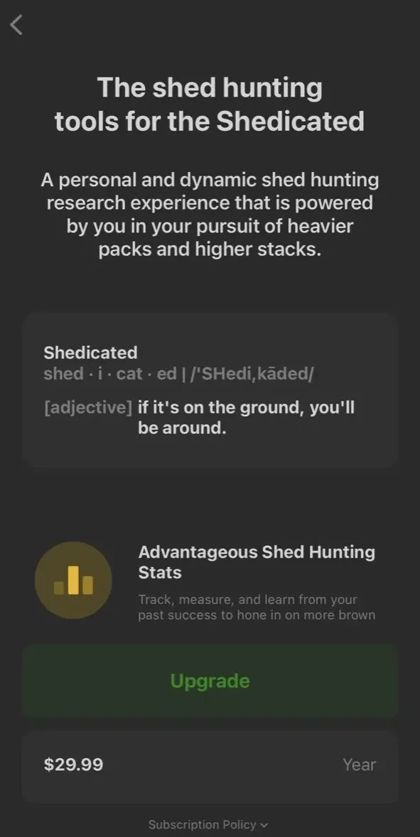 Scout To Hunt paywall screen
