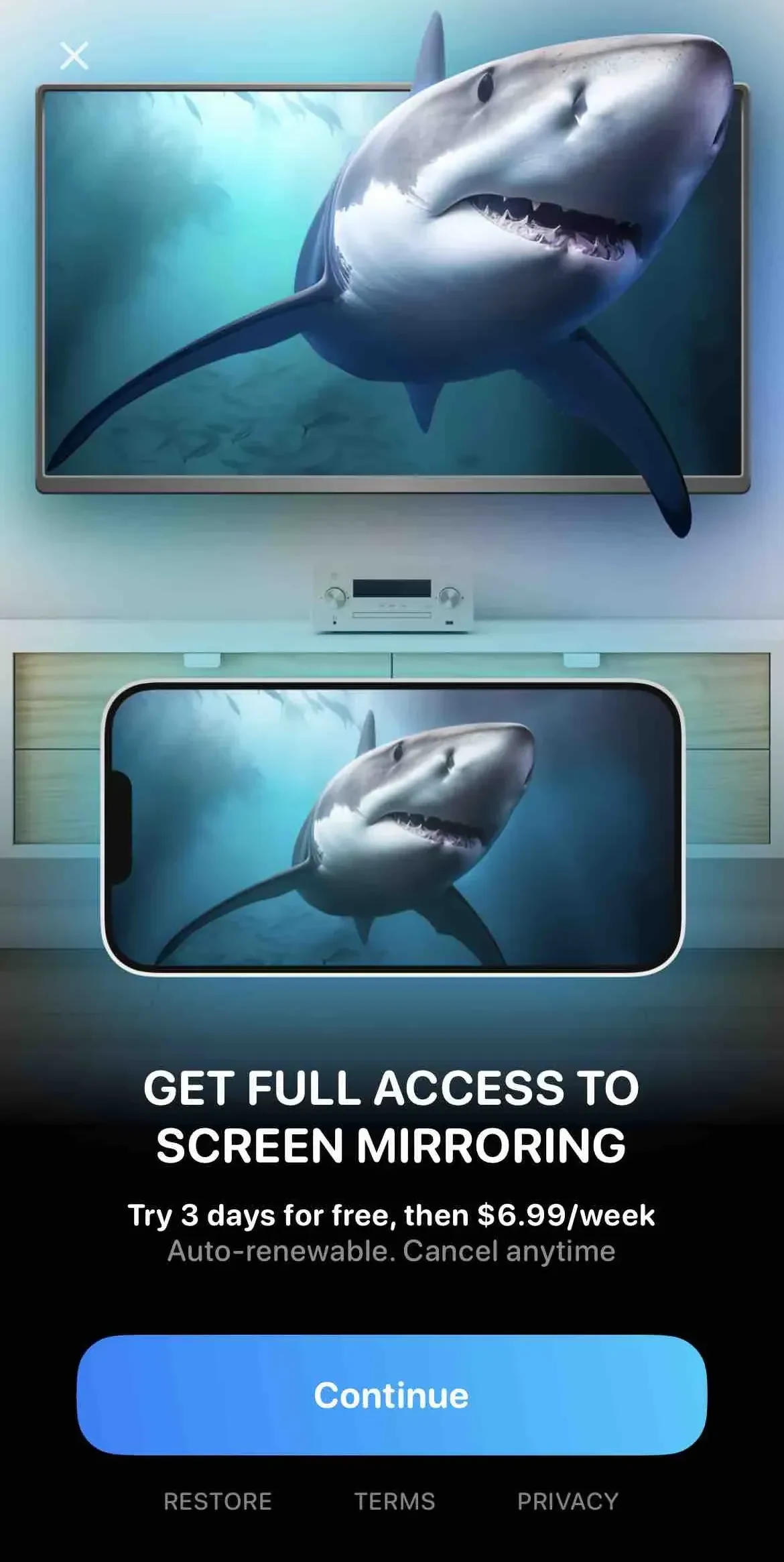 Screen Mirroring App paywall screen