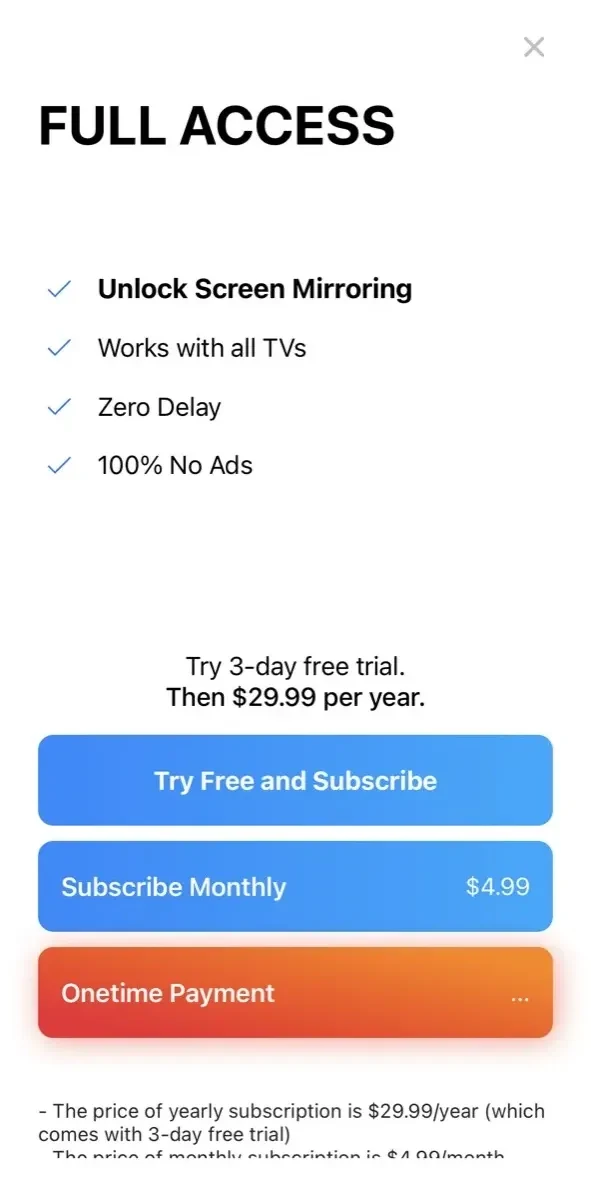 Screen Mirroring paywall screen
