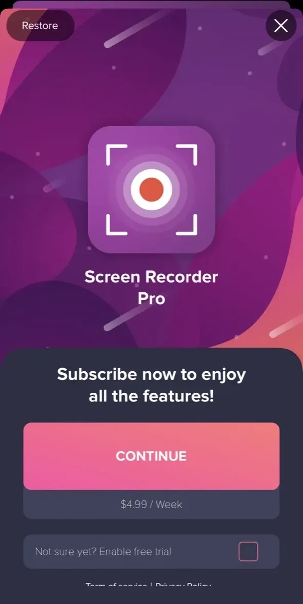Screen Recorder Pro⋆ paywall screen
