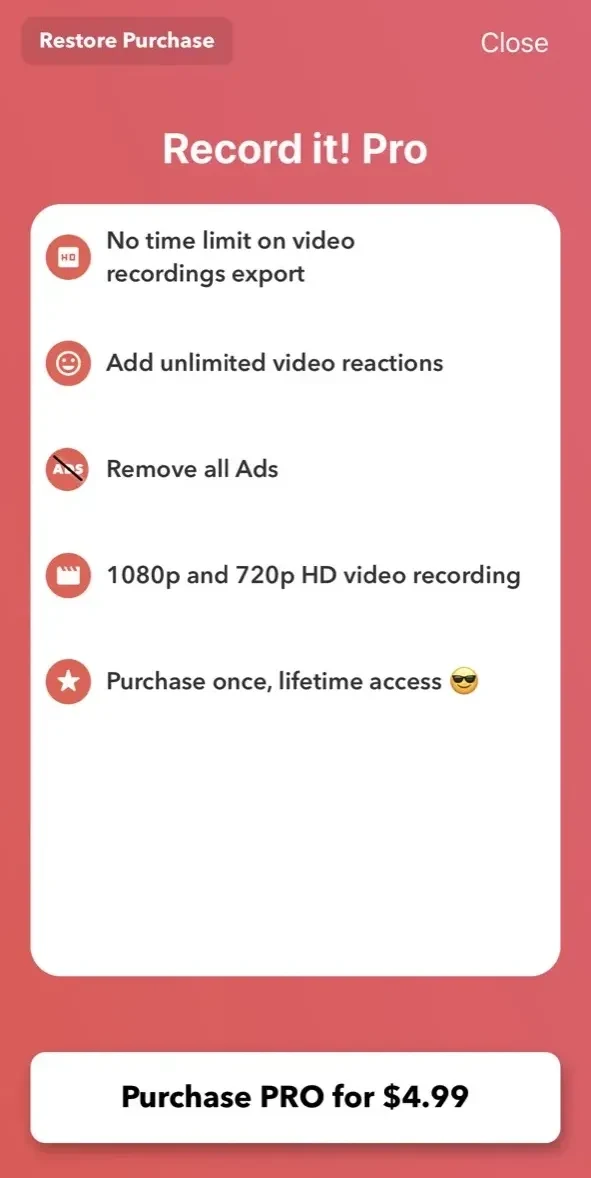 Record it paywall screen