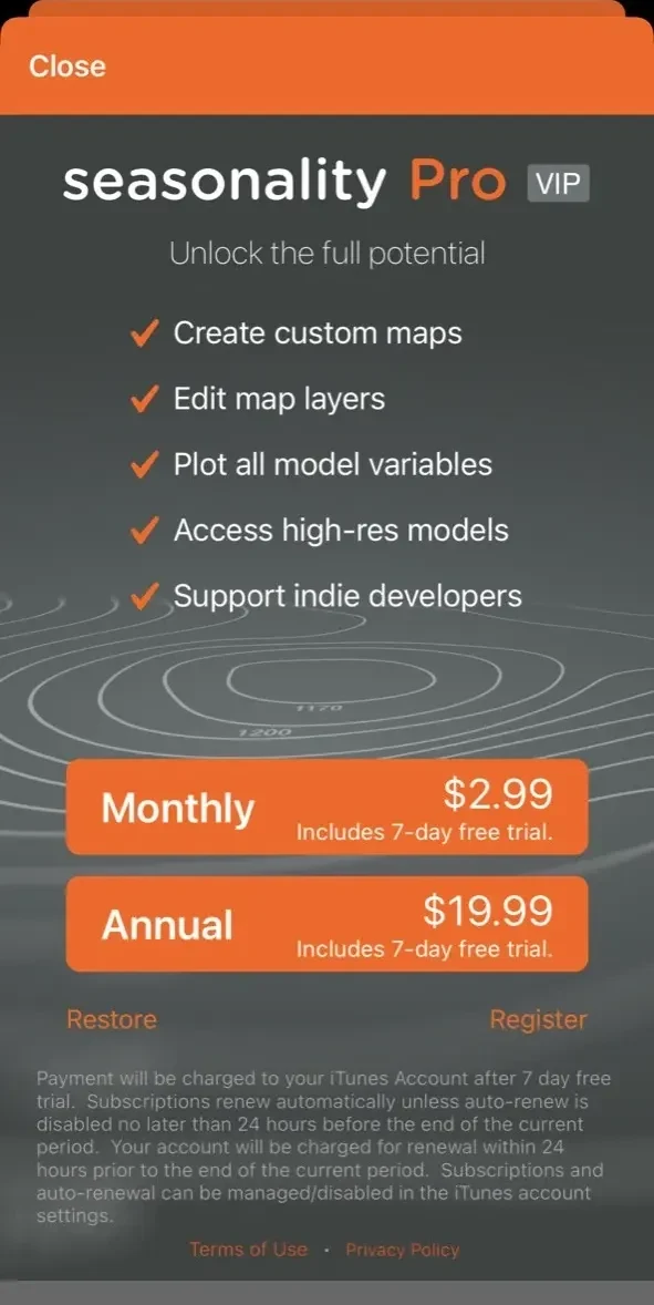Seasonality Pro paywall screen