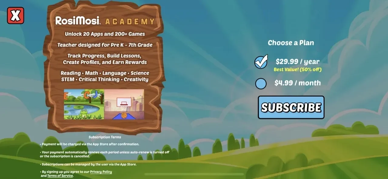 Second Grade Learning Games paywall screen