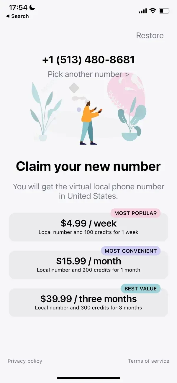 Second Phone Number ™ 2nd paywall screen