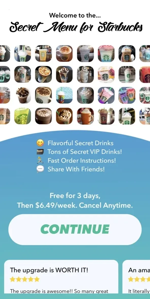 Secret Menu paywall screen