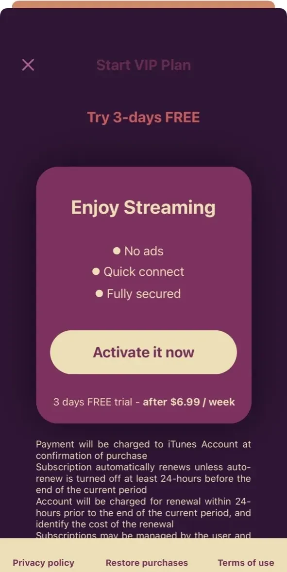 Secured VPN Pro paywall screen