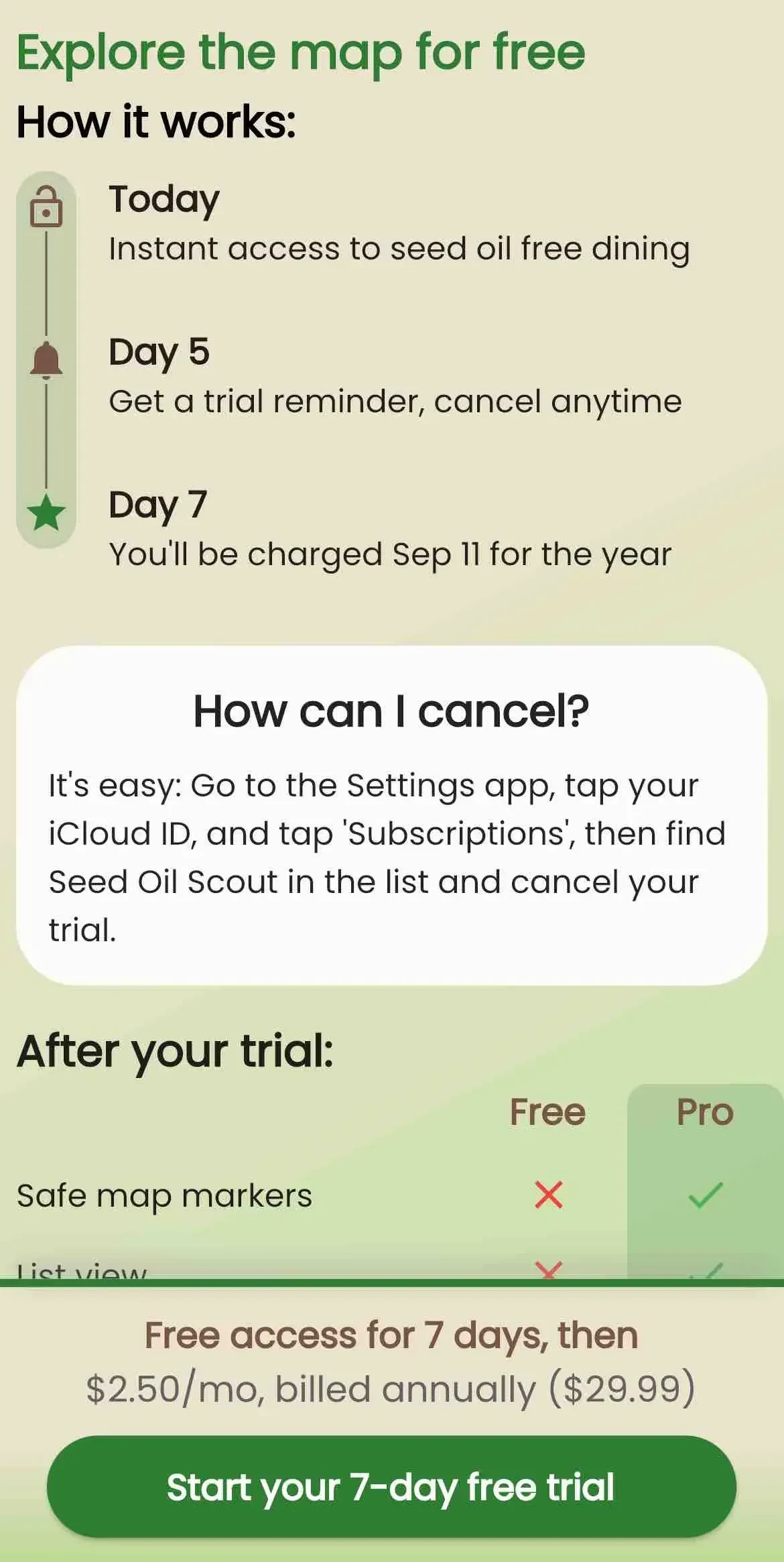 Seed Oil Scout paywall screen