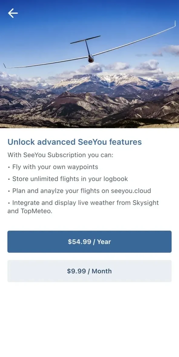 SeeYou Navigator paywall screen