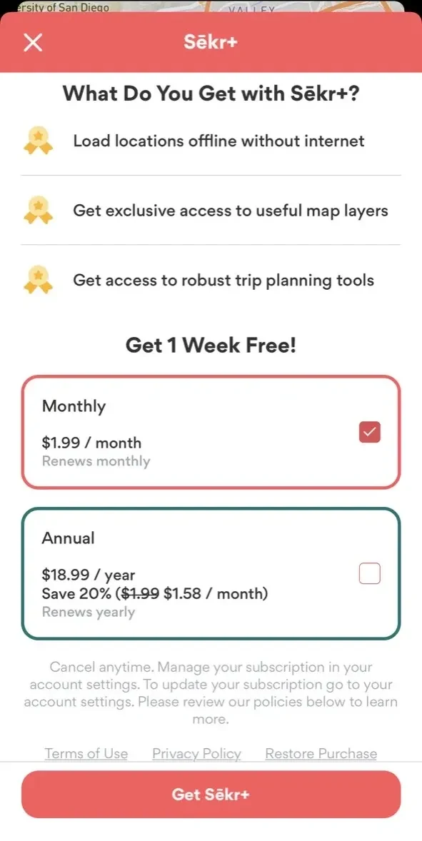 Sēkr paywall screen