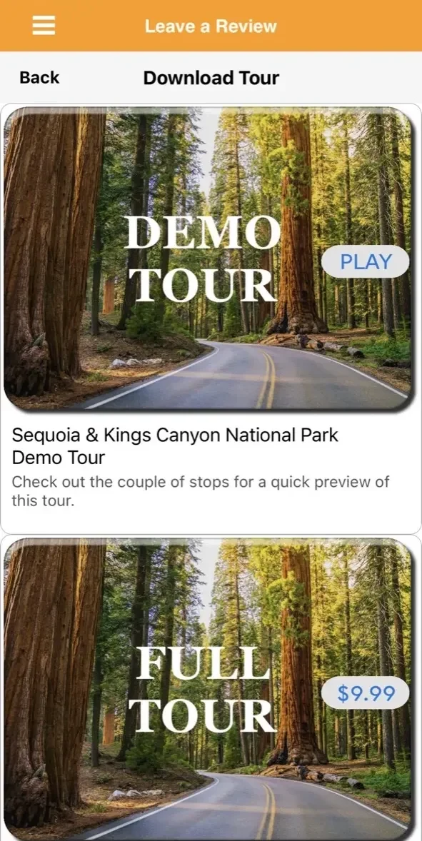 Sequoia National Park GPS Tour paywall screen
