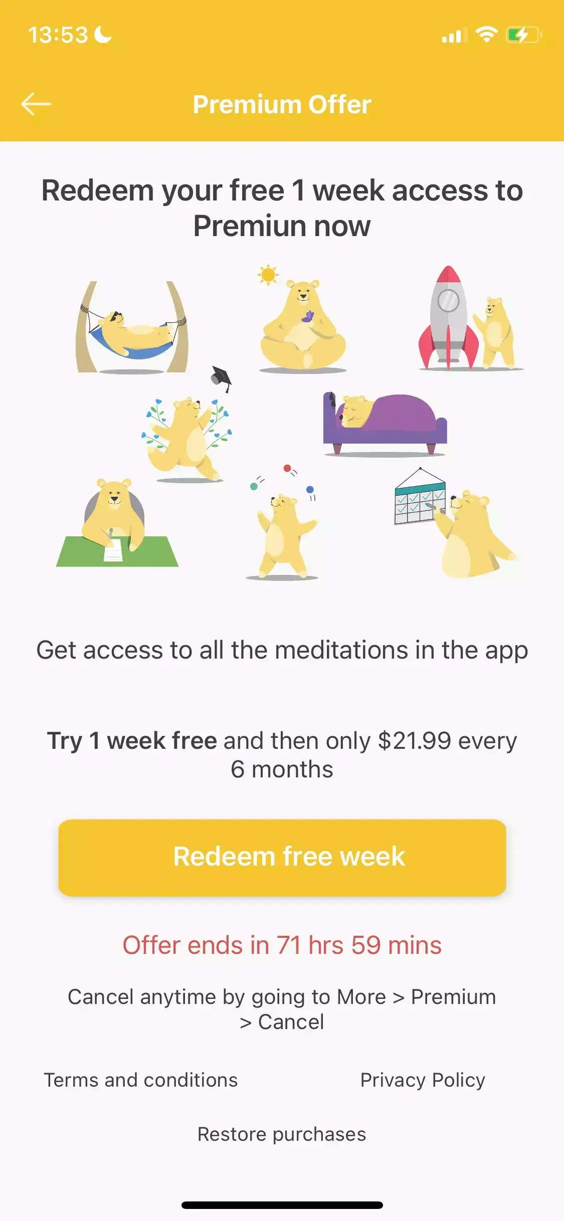 Serenity paywall screen