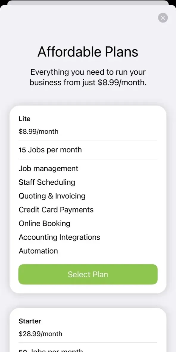 ServiceM8 paywall screen