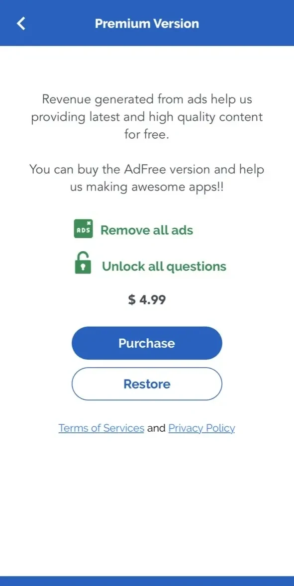 ServSafe Practice Tests paywall screen