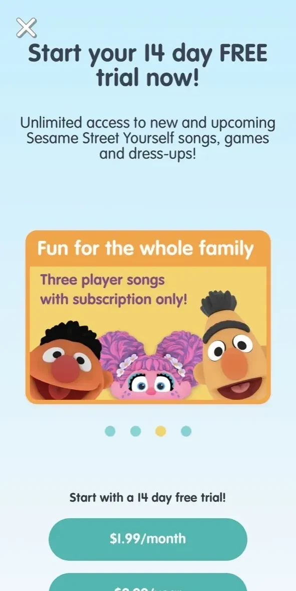 Sesame Street Yourself paywall screen