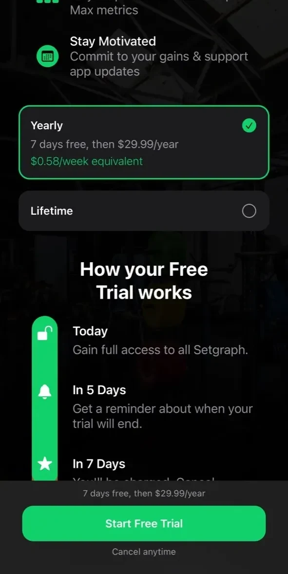 Setgraph paywall screen