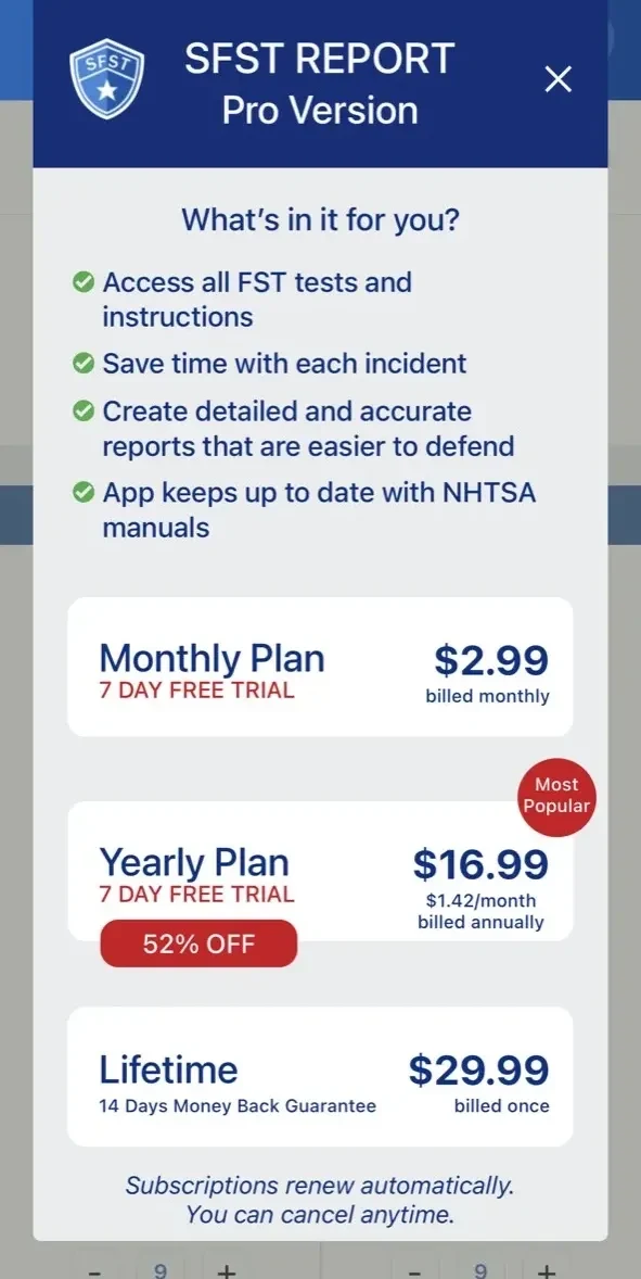 SFST Report paywall screen