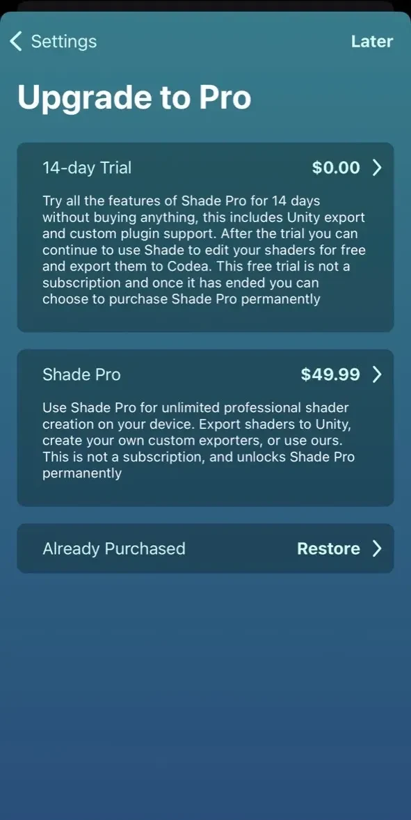 Shade paywall screen