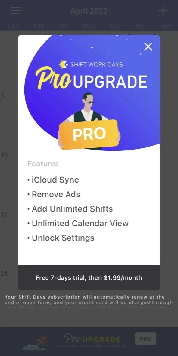 Shift Days paywall screen
