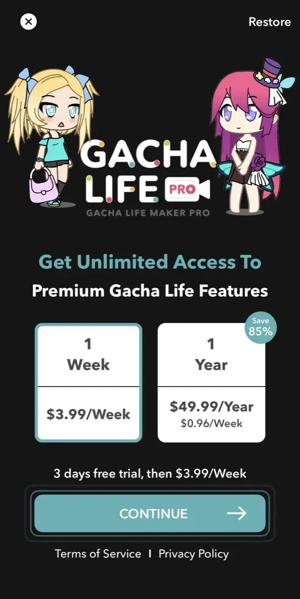 Shimeji Gacha Cute Video Maker paywall screen