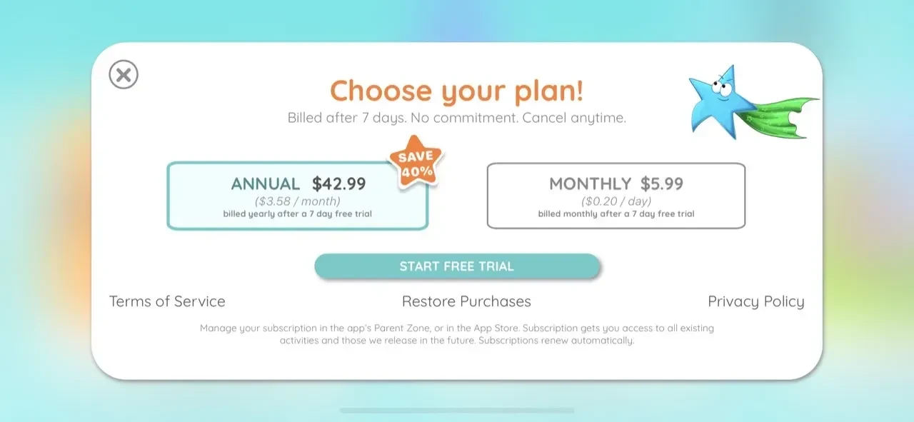 Shoonya Kids paywall screen