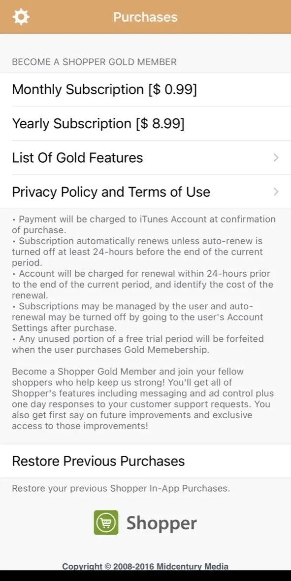 Shopper Lite Shopping List paywall screen