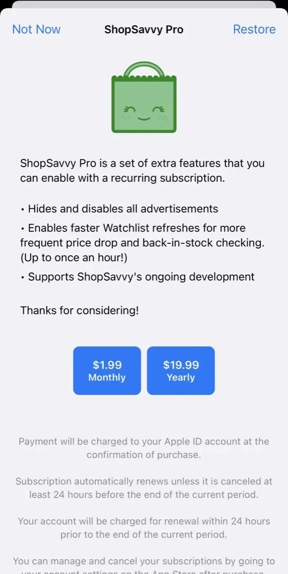 ShopSavvy paywall screen