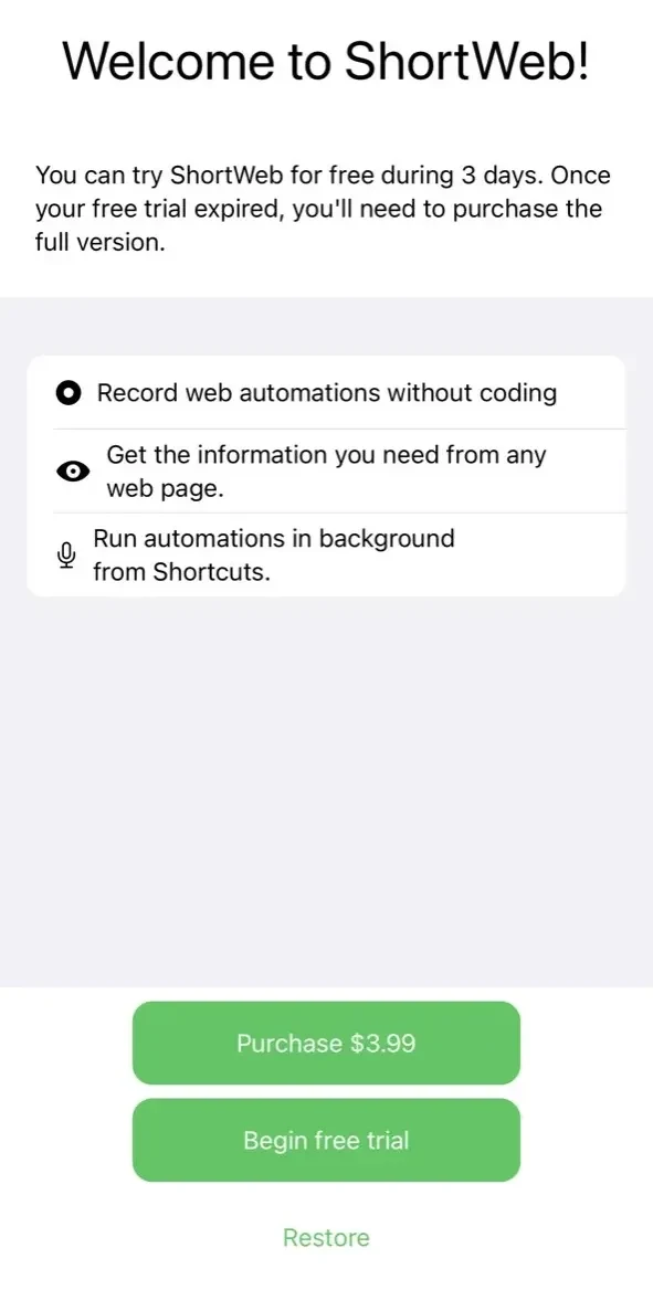 ShortWeb paywall screen