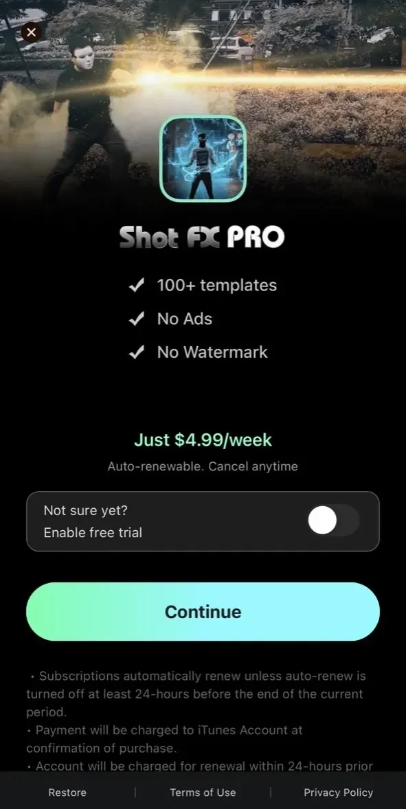 Shot Fx paywall screen