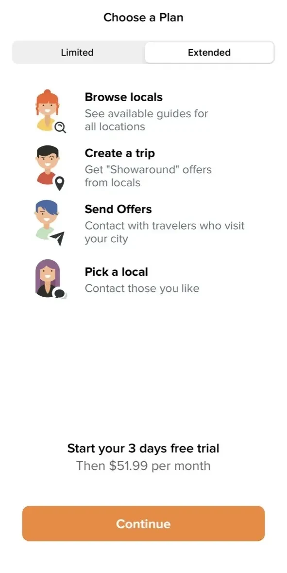 Showaround paywall screen