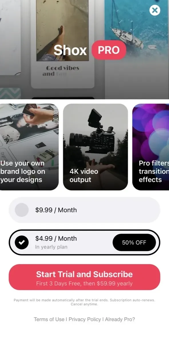 Shox paywall screen
