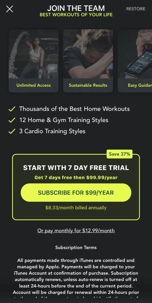 SHRED paywall screen