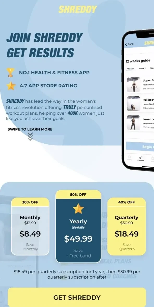 SHREDDY paywall screen