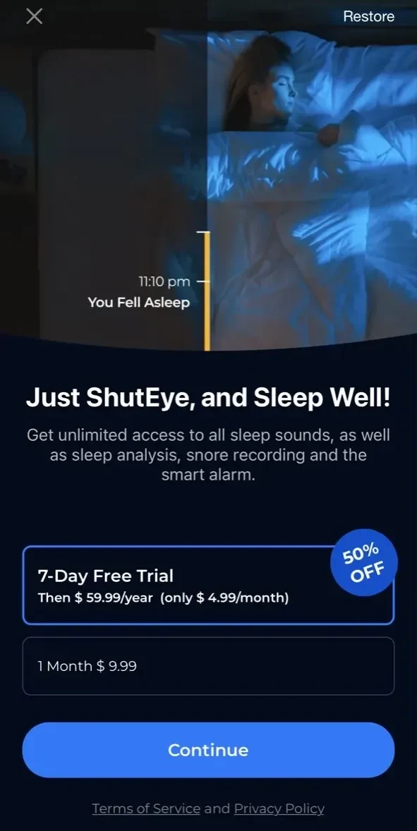 ShutEye® paywall screen