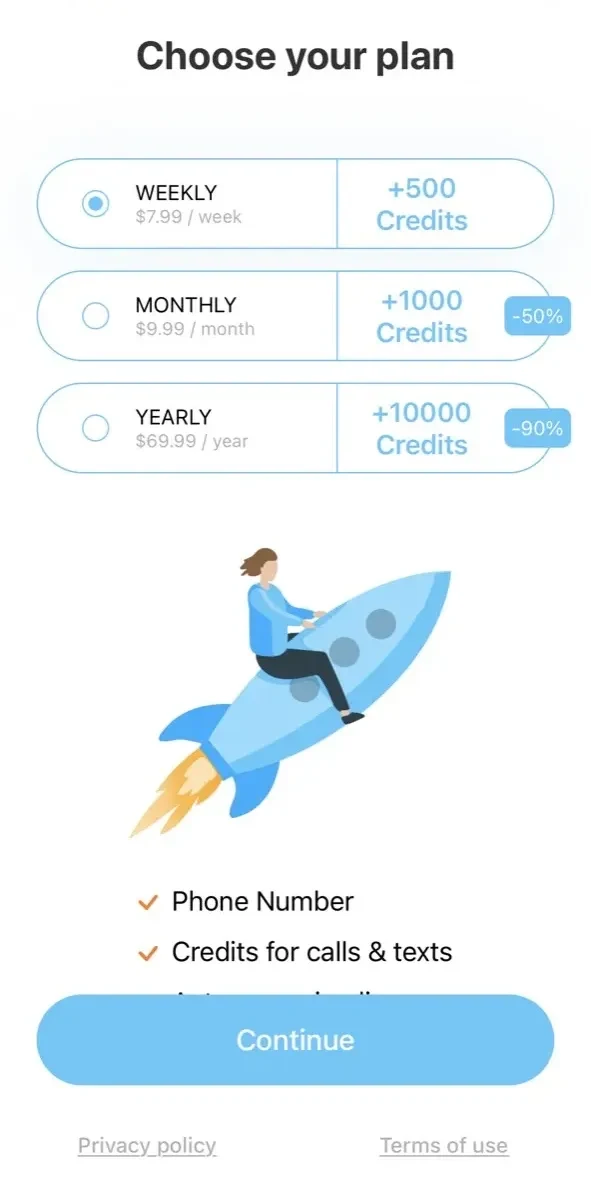 SIMless paywall screen
