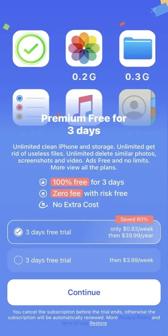 Simple Cleaner paywall screen