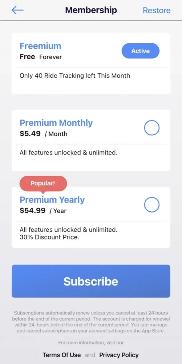 Simple Mileage Tracker paywall screen
