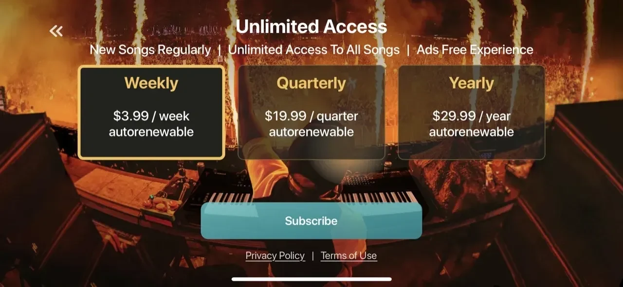 Simple Piano paywall screen