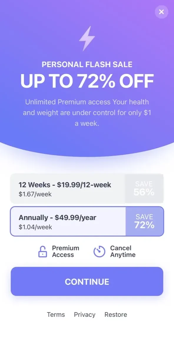Simple paywall screen