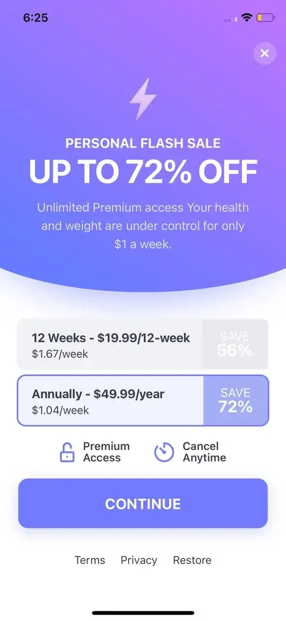 Simple paywall screen