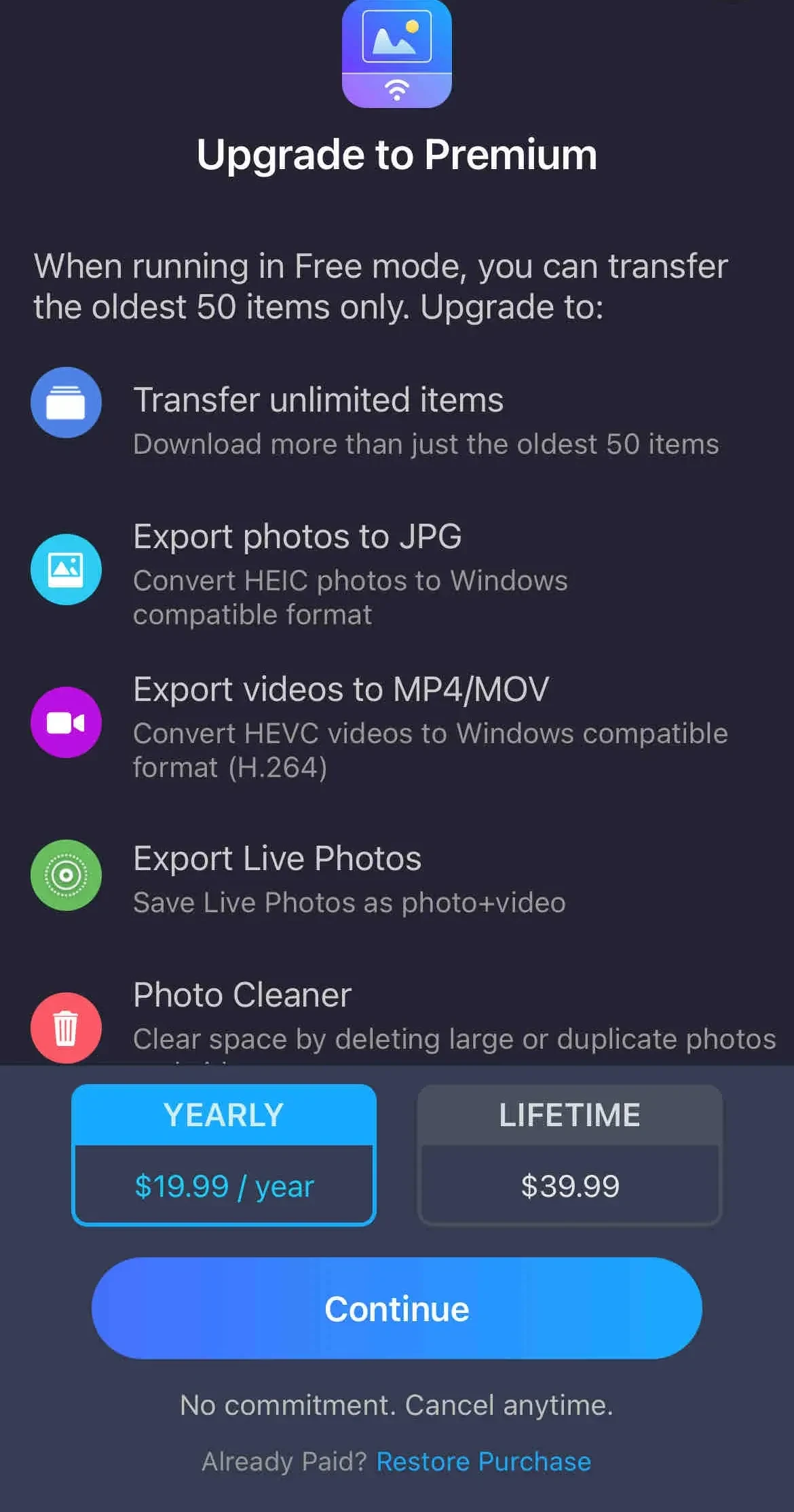 Simple Transfer paywall screen