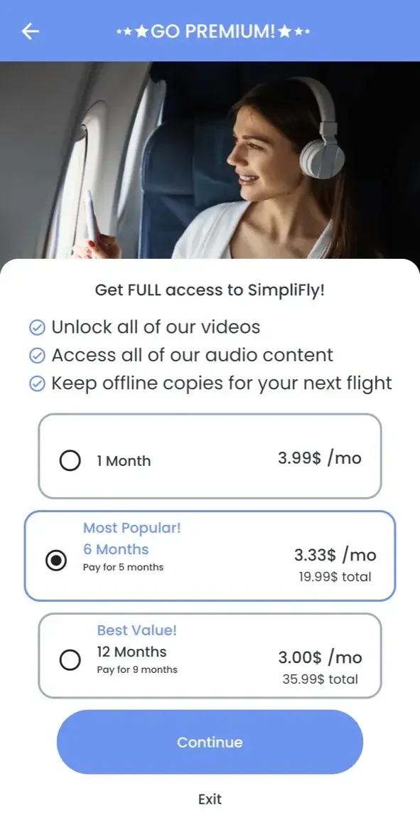 SimpliFly paywall screen