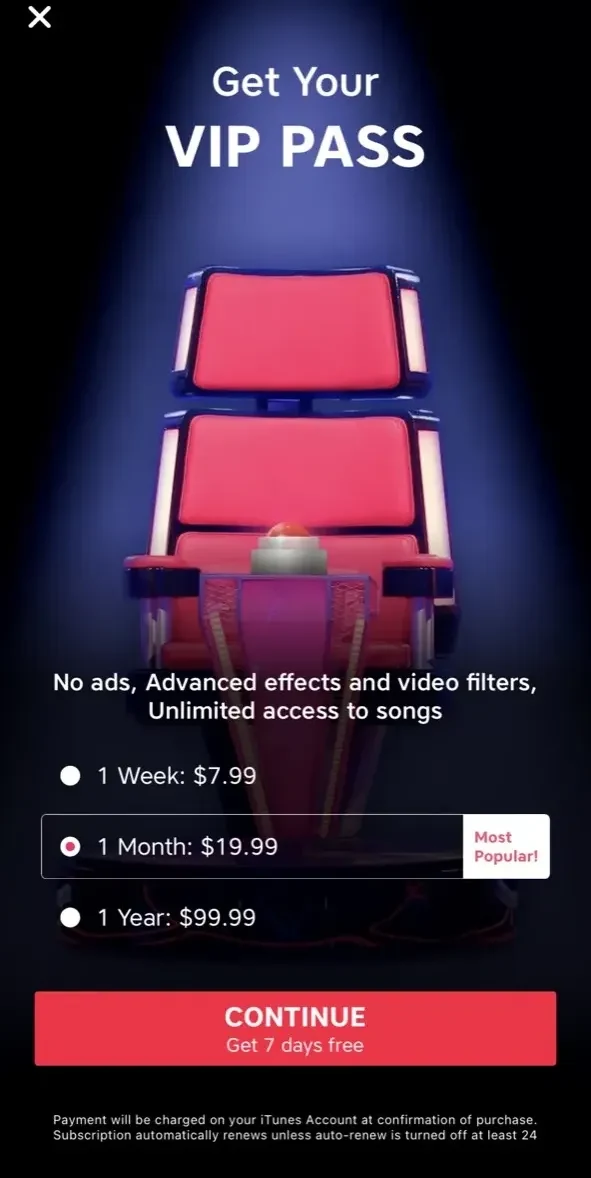 Sing paywall screen