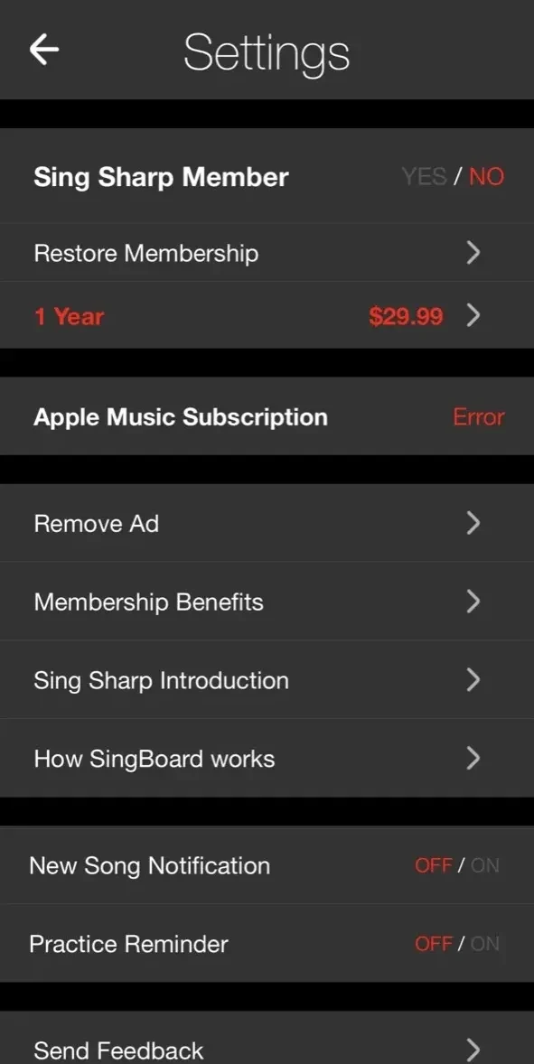 Singing Lessons paywall screen