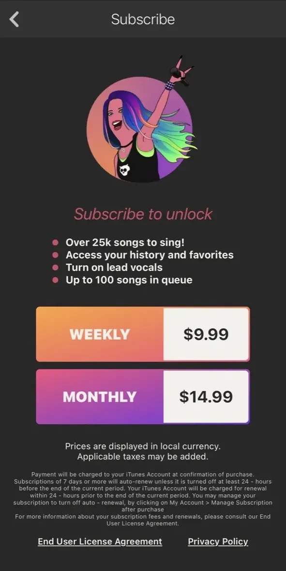 Singing Machine Karaoke paywall screen