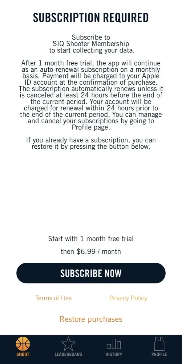SIQ Basketball paywall screen
