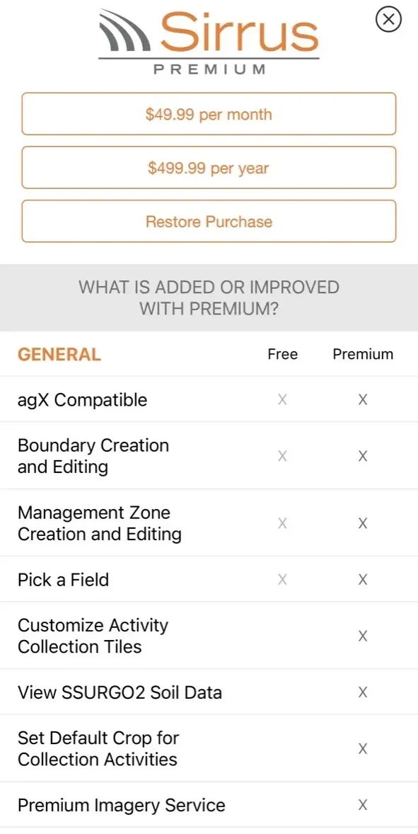 Sirrus paywall screen
