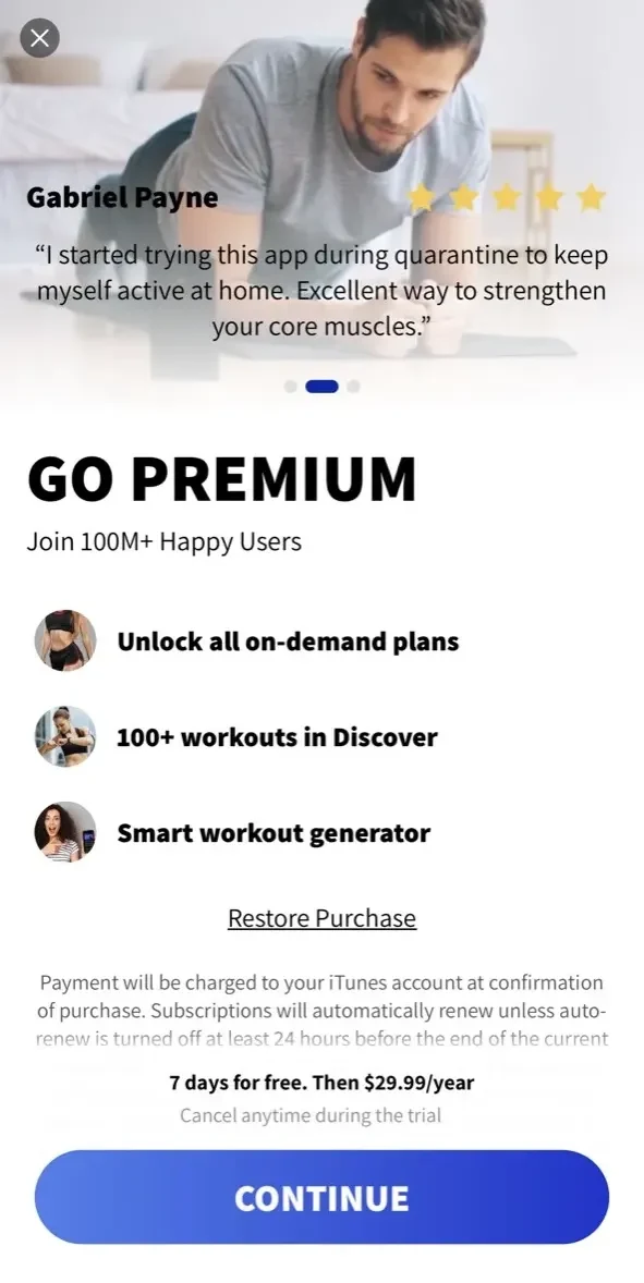 Six Pack in 30 Days paywall screen