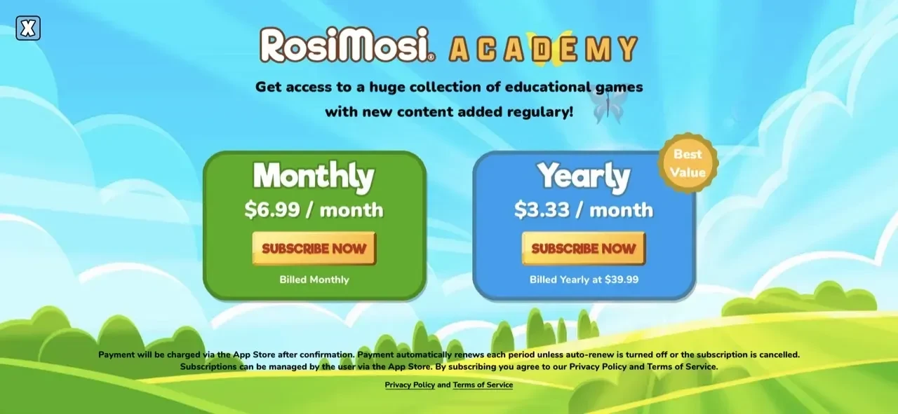 Sixth Grade Learning Games paywall screen