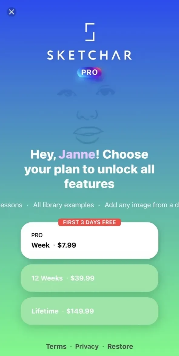 Sketchar paywall screen