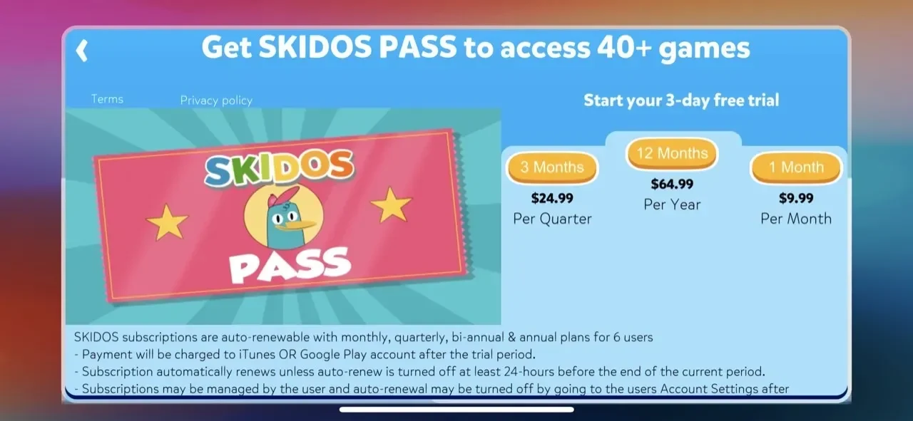 SKIDOS Viking Math Adventure paywall screen